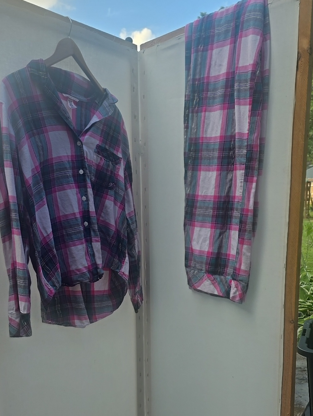Victoria's Secret Pink and Gray Plaid Pajama Set